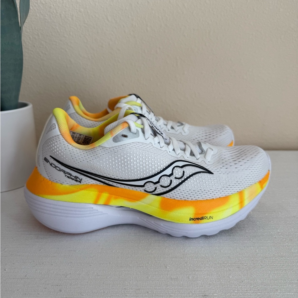 Saucony Endorphin White and Orange Running Sneakers - Picture 5 of 16